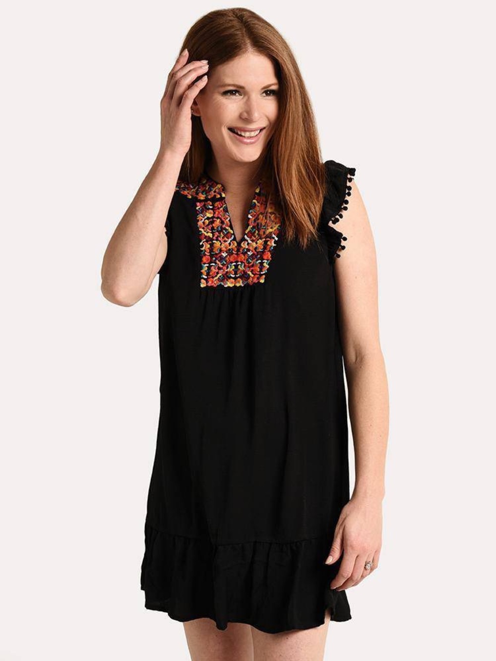 THML Bibb Dress with Multicolor Embroidered Trim